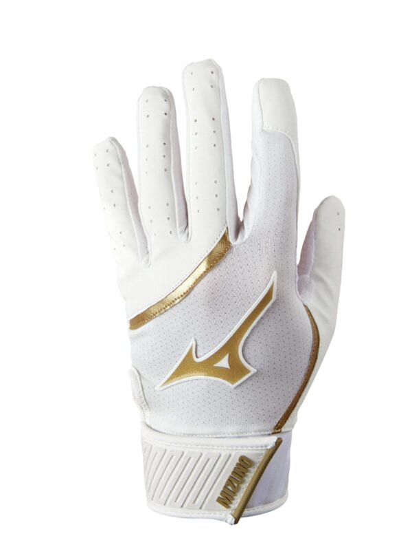 Mizuno B-303 Adult (White/Gold) Batting Gloves