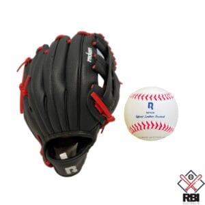 RECKEN Tyke 9.5" T-Ball Glove + Minor 8.5 Inch Baseball Set - Red RHT