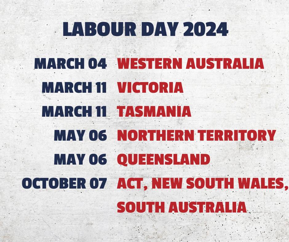 Labour Day 2024 Australia October Long Weekend RBI Australia