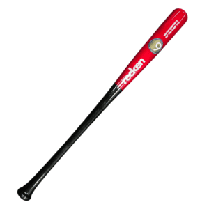 The image features a RECKEN Pro Comp 110 Maple Bamboo Composite Bat with a red barrel that has 'recken' written in white, a warranty sticker, and a black handle.