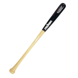 The image shows a RECKEN Pro Stick 271L Steel Hardened Maple Baseball Bat with a natural wood finish on the barrel and a black handle, featuring the 'recken' logo in white.
