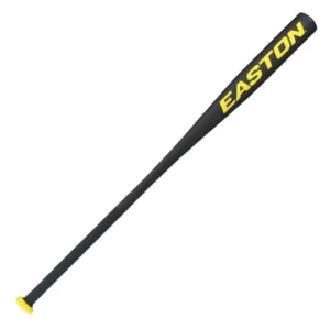 The image showcases an EASTON F4 Fungo baseball bat, featuring a sleek black design with the EASTON logo in yellow. The bat typically has a slender, elongated shape designed specifically for hitting balls during fielding practice.