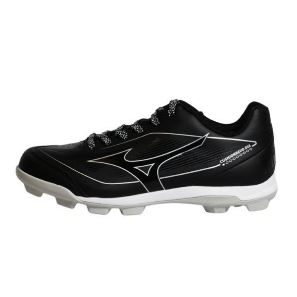 The Mizuno CushionRevo Diamond Junior moulded cleats, featuring MIZUNO ENERZY Foam and Wave Technology for elite comfort, stability on all field types