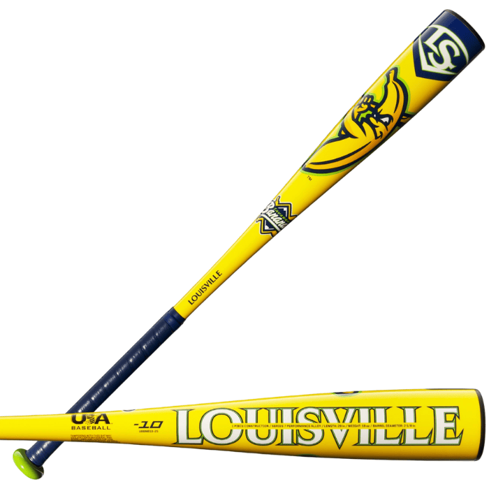 Shop the 2025 Savannah Bananas -10 USA Baseball Bat. Light-swinging Series 7 Alloy, one-piece design, and fun Banana Yellow look for young hitters.