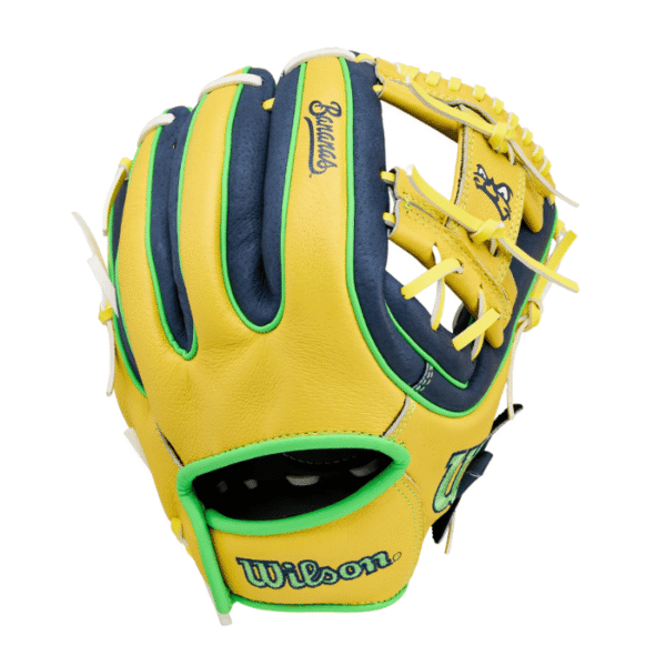 Bring the fun with the Wilson 2026 Savannah Bananas youth glove. Features an 11" H-Web, quick-fit wrist, and soft leather for instant game action.